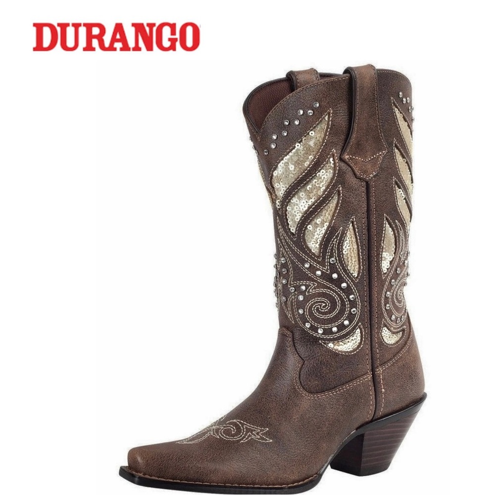 Durango 12” Women's Crush Bling Western Cowgirl Cushioned Boots Brown 11M